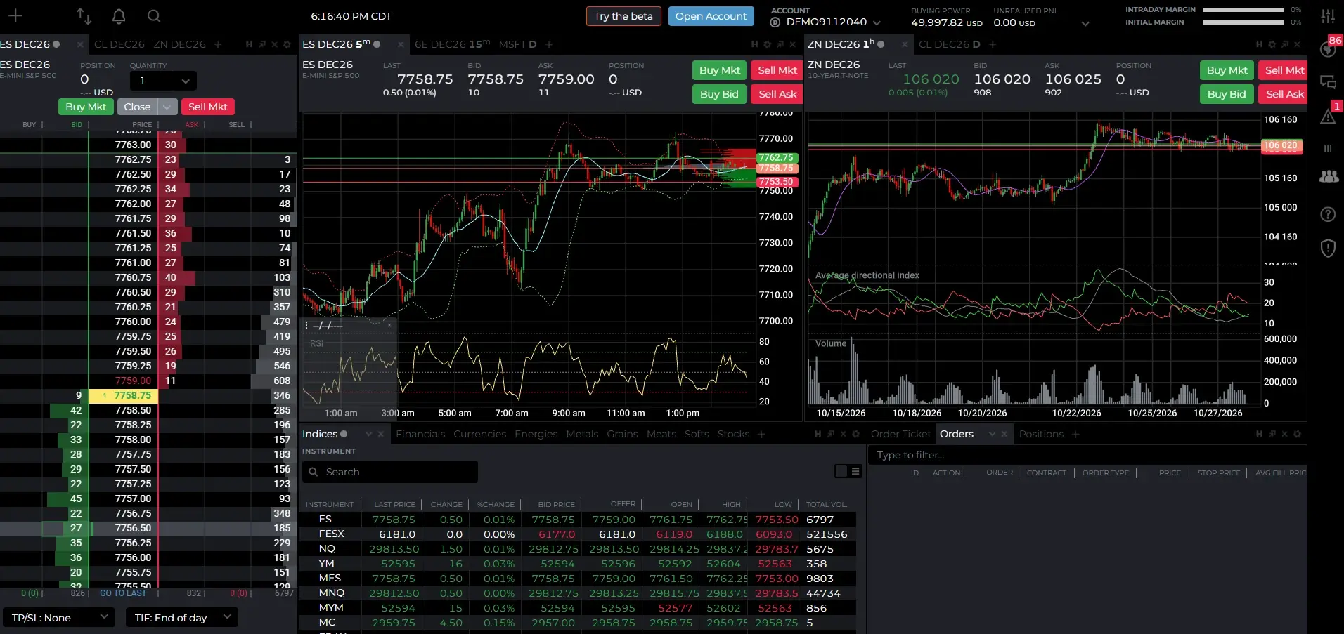 NinjaTrader Web showing Classic Chart with TradingView beta button