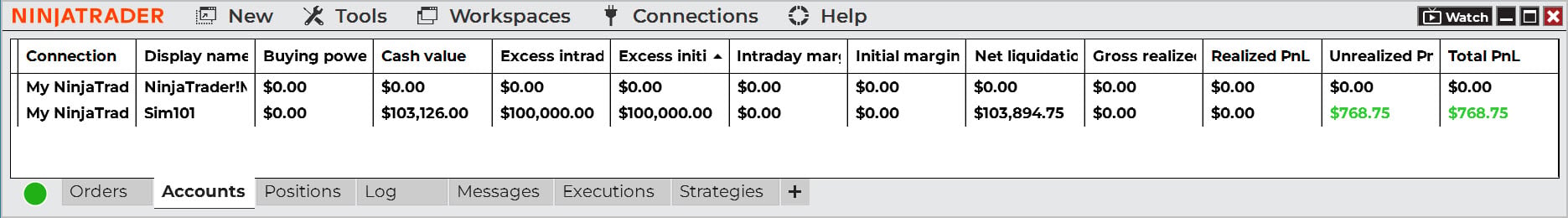NinjaTrader Control Center