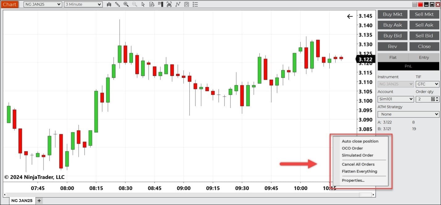 Chart Trading Quick-Click Panel and Right Mouse Button Menu