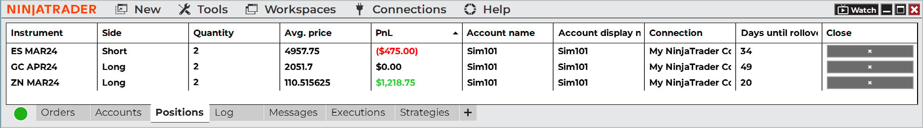 NinjaTrader Control Center