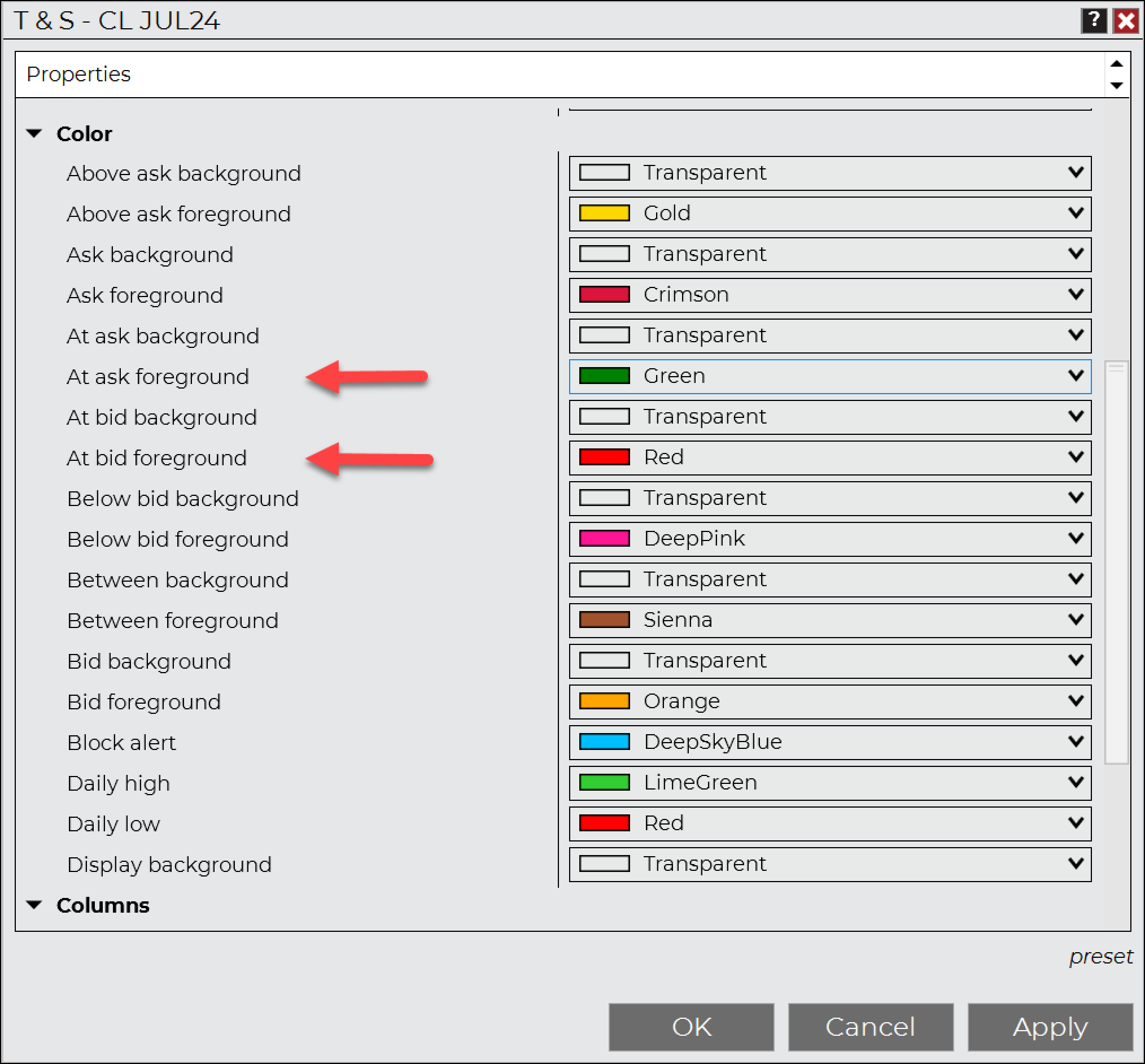 Color-coding properties