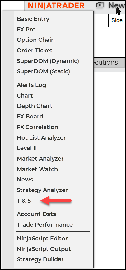 T&S Window NinjaTrader