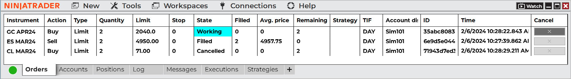 NinjaTrader Control Center