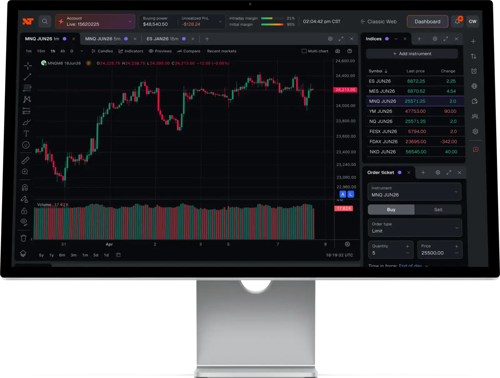 The new NinjaTrader Web interface on desktop.