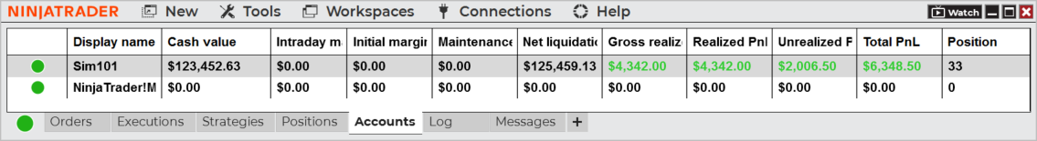 Das NinjaTrader Desktop Control Center