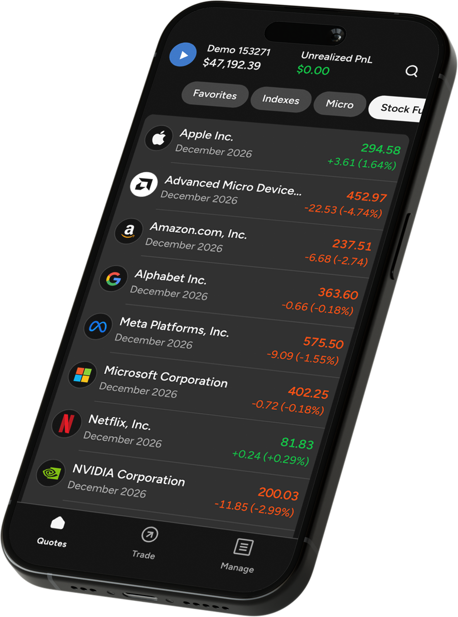 Aplicación móvil de NinjaTrader con cotizaciones en tiempo real