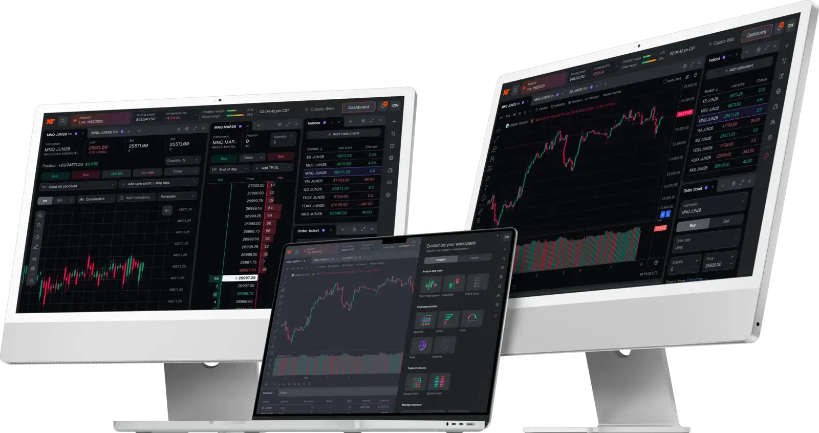 The new NinjaTrader Web interface on desktop and laptop.