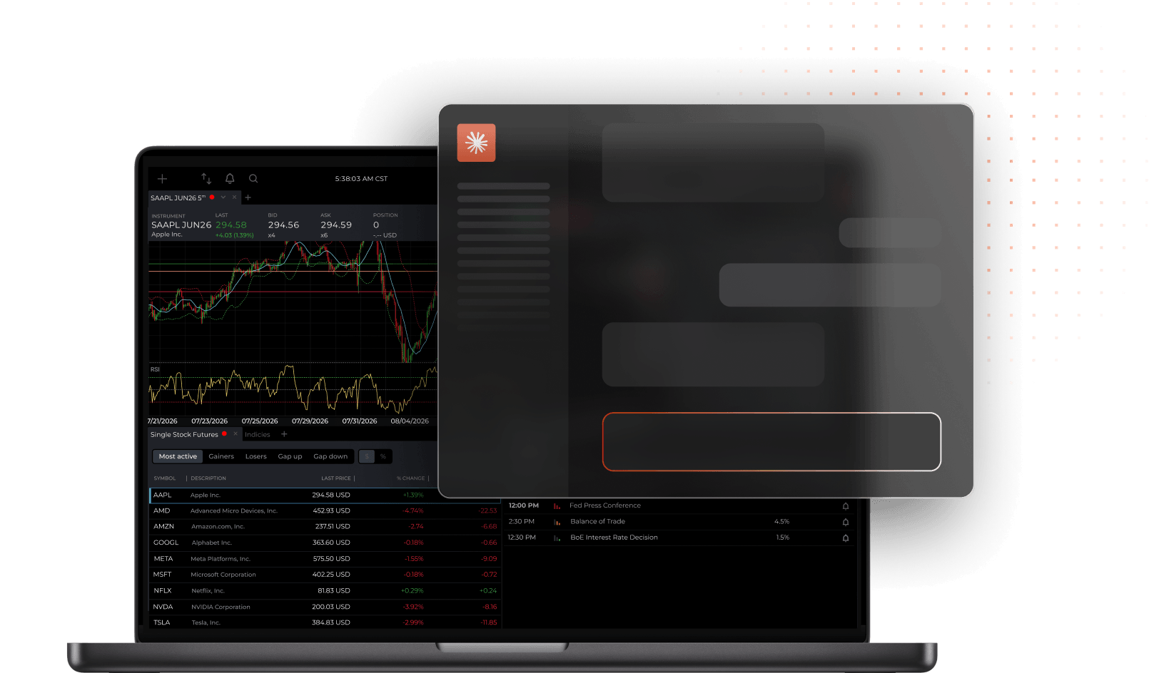 NinjaTrader chart workspace with the AI assistant answering a trader's question